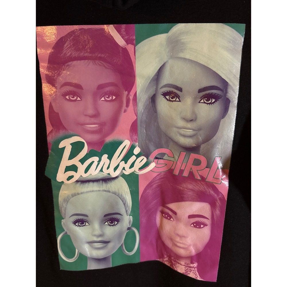 Barbie Girl Black Zip Up Hoodie Kids Size 7/8 Graphic Fleece Sweatshirt - Picture 5 of 6